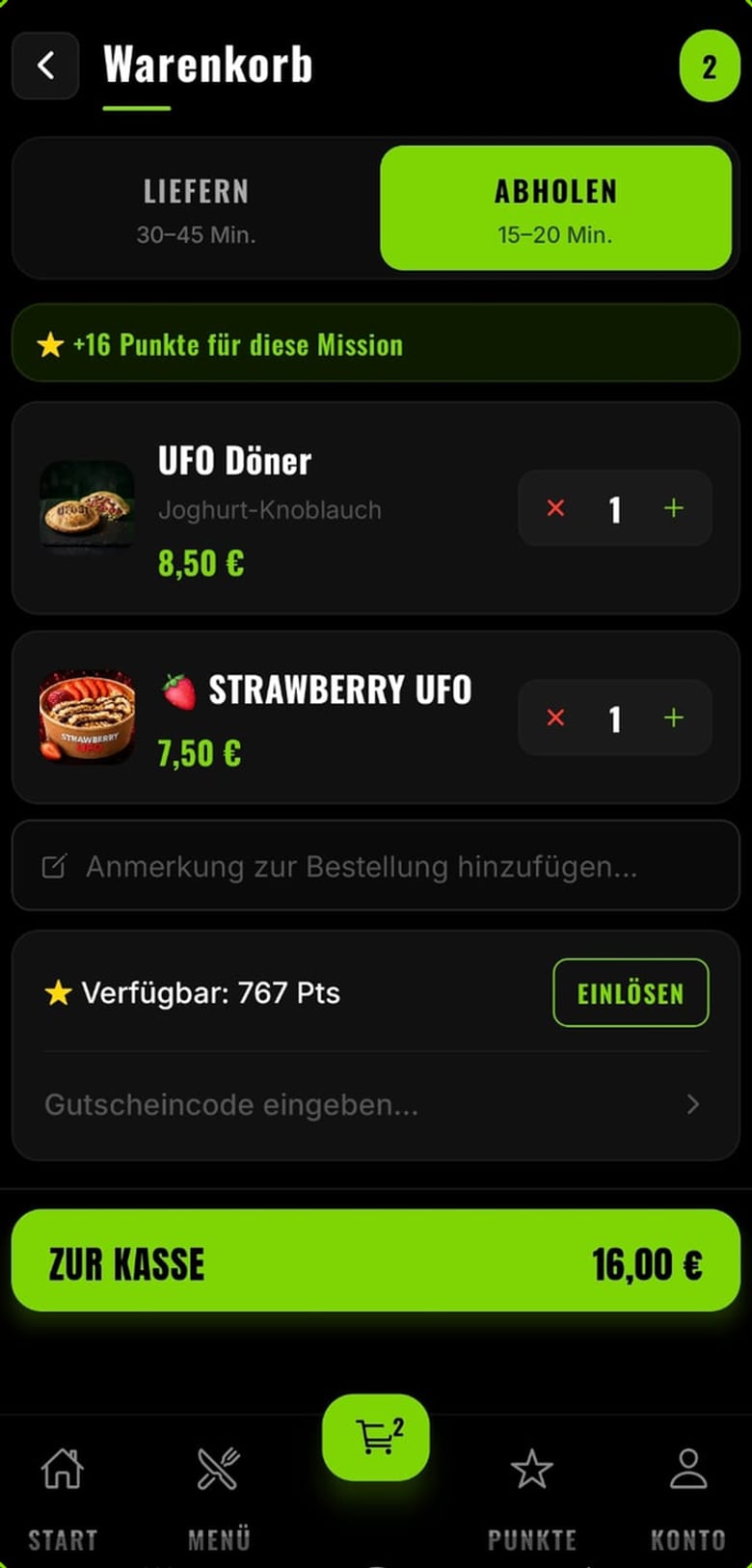 UFO51 App: Warenkorb, abholen oder liefern lassen